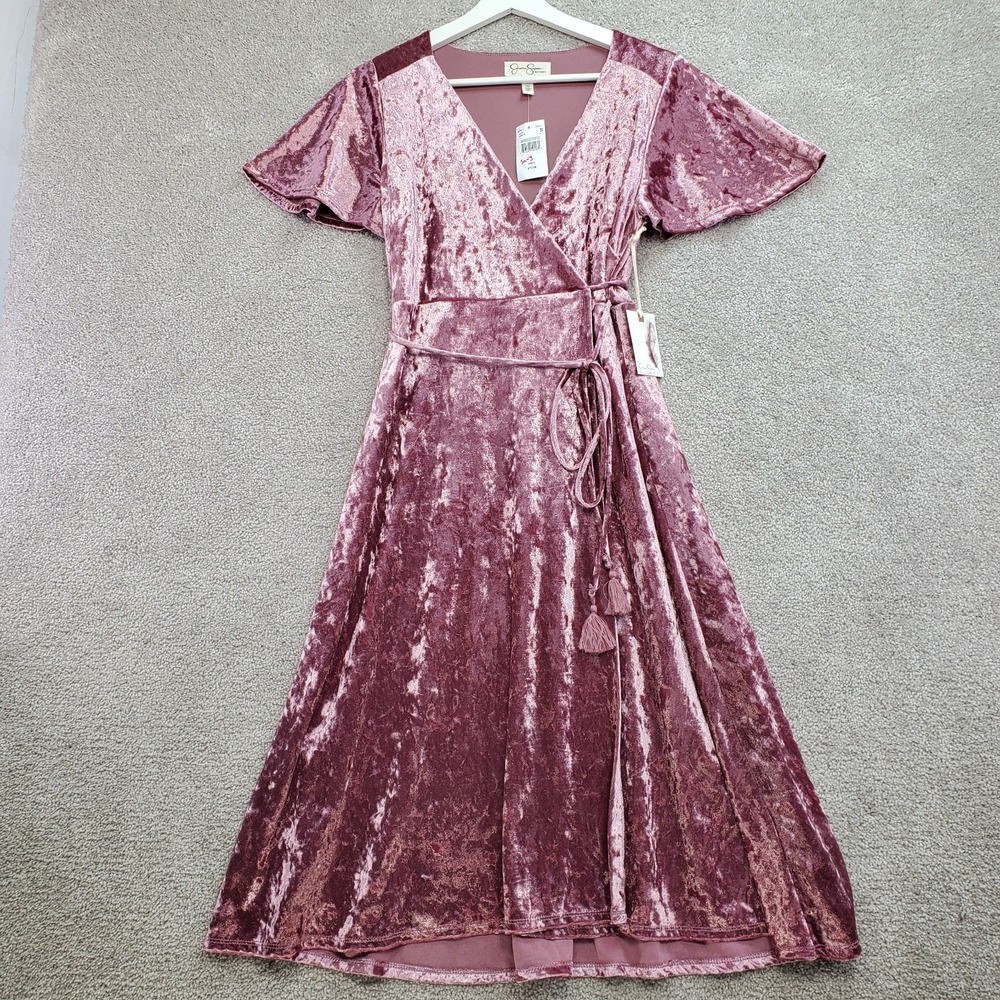 Jessica Simpson Maternity‎ Wrap Dress Womens Small Dusty Rose Velour Tie Waist